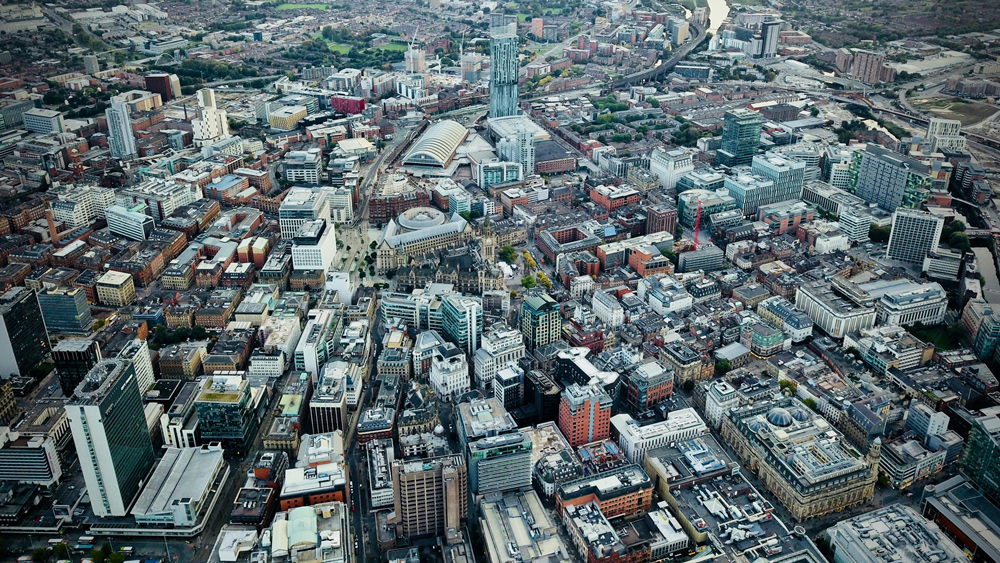 Aerial photograph of Manchester city centre